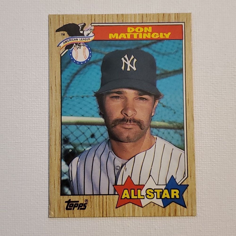EUC. 1987 topps Don Mattingly all star error card double mustache and no period